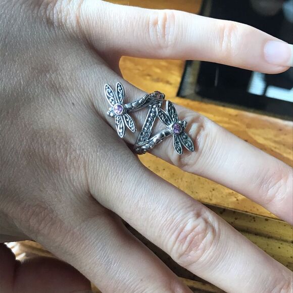 Madagascar Pink Sapphire Sterling Silver Dragonfly Ring Size 7 - Picture 3 of 7